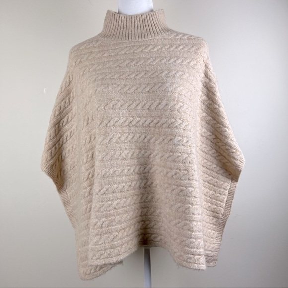 beachlunchlounge Sweaters - Beachlunchlounge | Cable Knit High Neck Poncho Cream | M